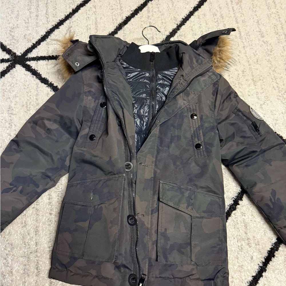 Diesel Kids Camouflage Puffer Jacket with Faux Fur